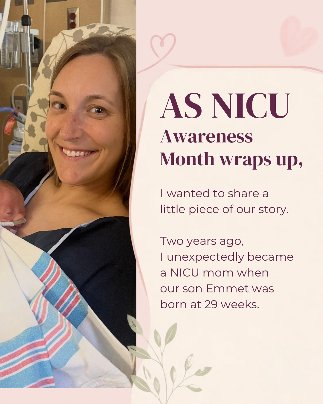 Rachel holding newborn Emmet and introducing their NICU story